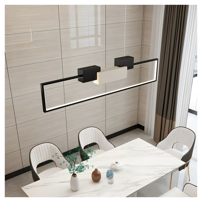 Trade Shop - Lampadario A Sospensione Led 36w Rettangolare Con Telecomando Design Moderno Nero 71585         