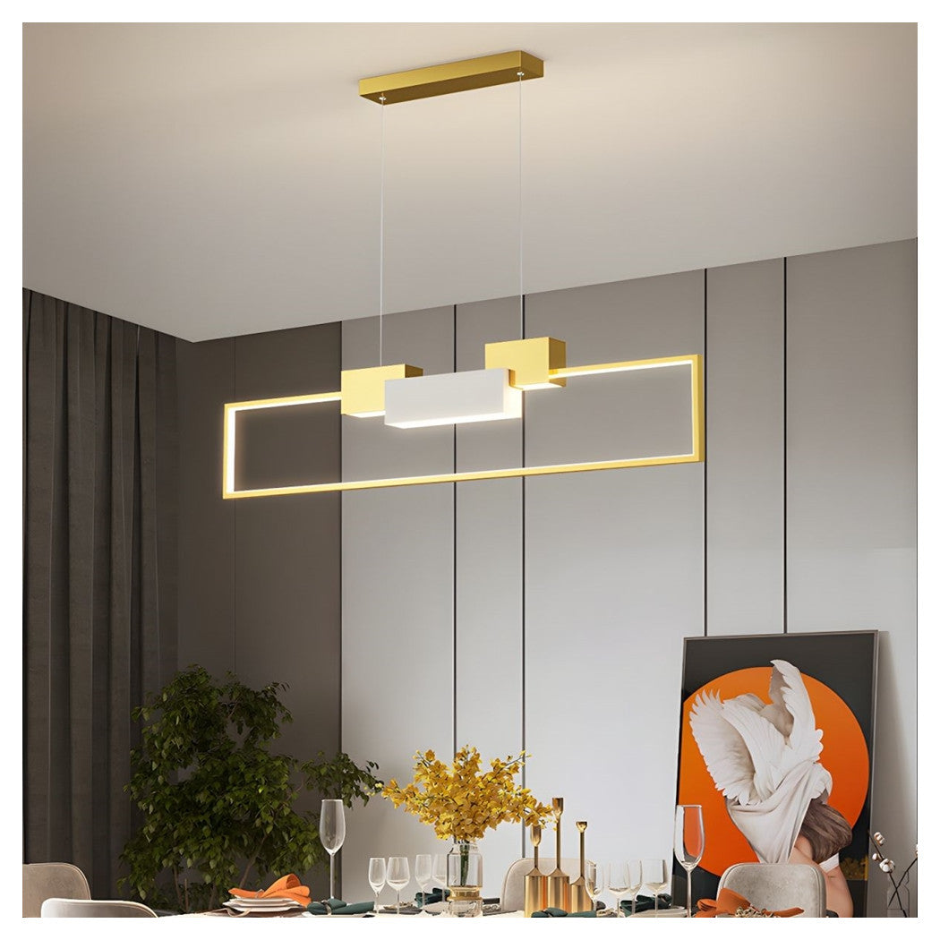 Trade Shop - Lampadario A Sospensione Led 36w Rettangolare Con Telecomando Design Moderno Oro 71592         
