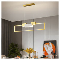 Trade Shop - Lampadario A Sospensione Led 36w Rettangolare Con Telecomando Design Moderno Oro 71592         