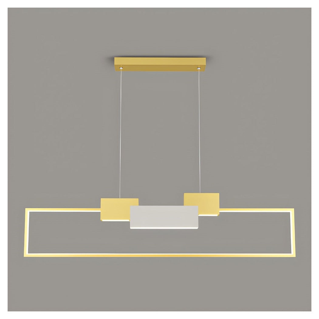Trade Shop - Lampadario A Sospensione Led 36w Rettangolare Con Telecomando Design Moderno Oro 71592         