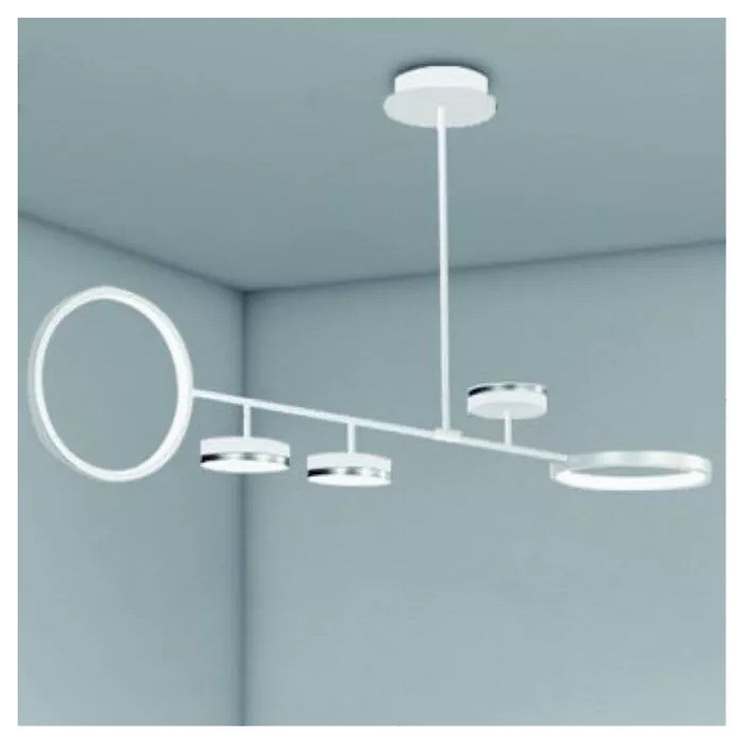 Trade Shop - Lampadario A Sospensione Led 37w Con 5 Cerchi Lampada Orizzontale Bianco Luce Fredda 71347         