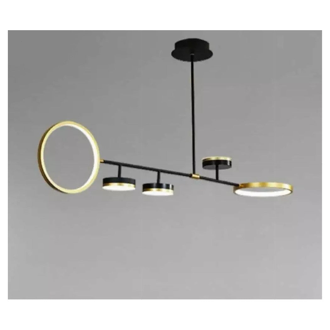 Trade Shop - Lampadario A Sospensione Led 37w Con 5 Cerchi Orizzontale Nero Oro Luce Fredda 71361         