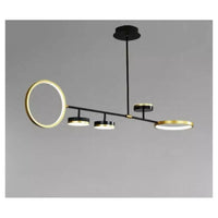 Trade Shop - Lampadario A Sospensione Led 37w Con 5 Cerchi Orizzontale Nero Oro Luce Fredda 71361         