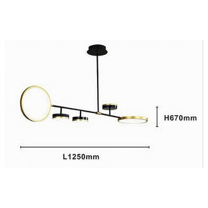 Trade Shop - Lampadario A Sospensione Led 37w Con 5 Cerchi Orizzontale Nero Oro Luce Fredda 71361         