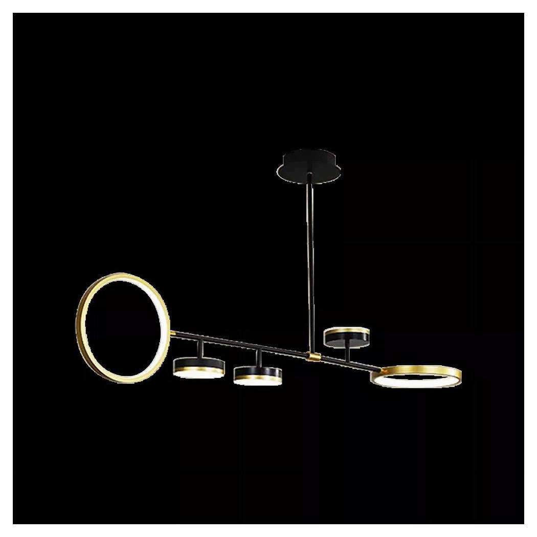 Trade Shop - Lampadario A Sospensione Led 37w Con 5 Cerchi Orizzontale Nero Oro Luce Fredda 71361         