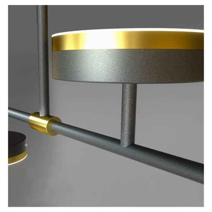 Trade Shop - Lampadario A Sospensione Led 37w Con 5 Cerchi Orizzontale Nero Oro Luce Fredda 71361         