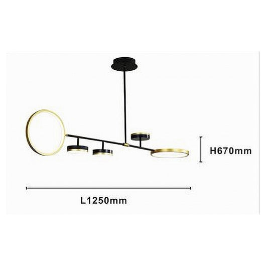 Trade Shop - Lampadario A Sospensione Led 37w Con 5 Cerchi Orizzontale Nero Oro Luce Naturale 71354         