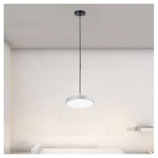 Trade Shop - Lampadario A Sospensione Led 40w Argento Cerchio Tondo Moderno Minimal Luce 6500k 32941         
