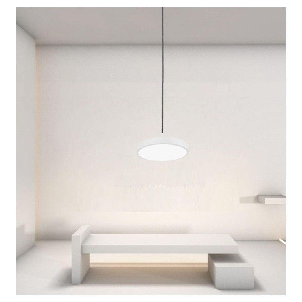 Trade Shop - Lampadario A Sospensione Led 40w Bianco Cerchio Tondo Moderno Minimal Luce 6500k 32880         