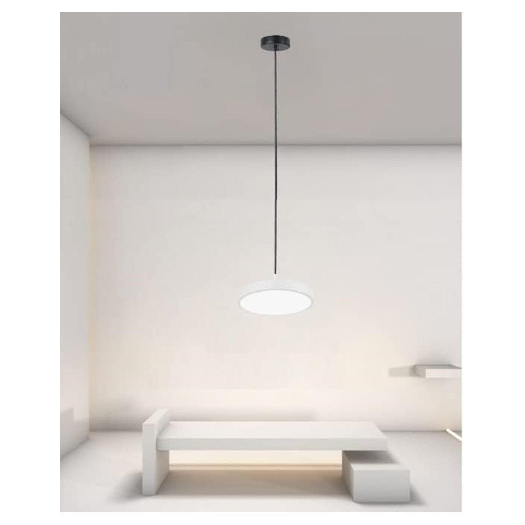 Trade Shop - Lampadario A Sospensione Led 40w Bianco Cerchio Tondo Moderno Minimal Luce 6500k 32880         