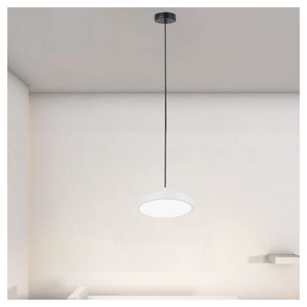 Trade Shop - Lampadario A Sospensione Led 40w Bianco Cerchio Tondo Moderno Minimal Luce 6500k 32880         
