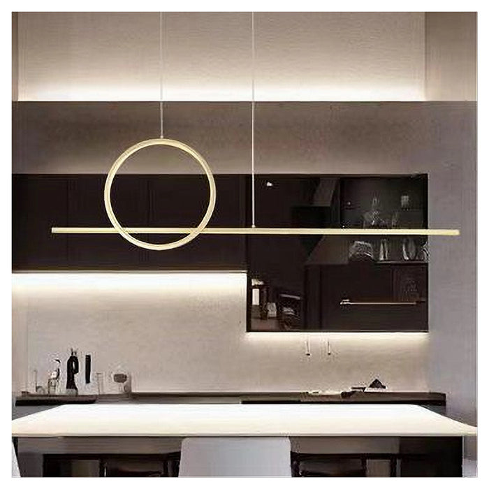 Trade Shop - Lampadario A Sospensione Led 48w Design Cerchio Linea Oro Ip20 Cucina Luce 4000k 33573         