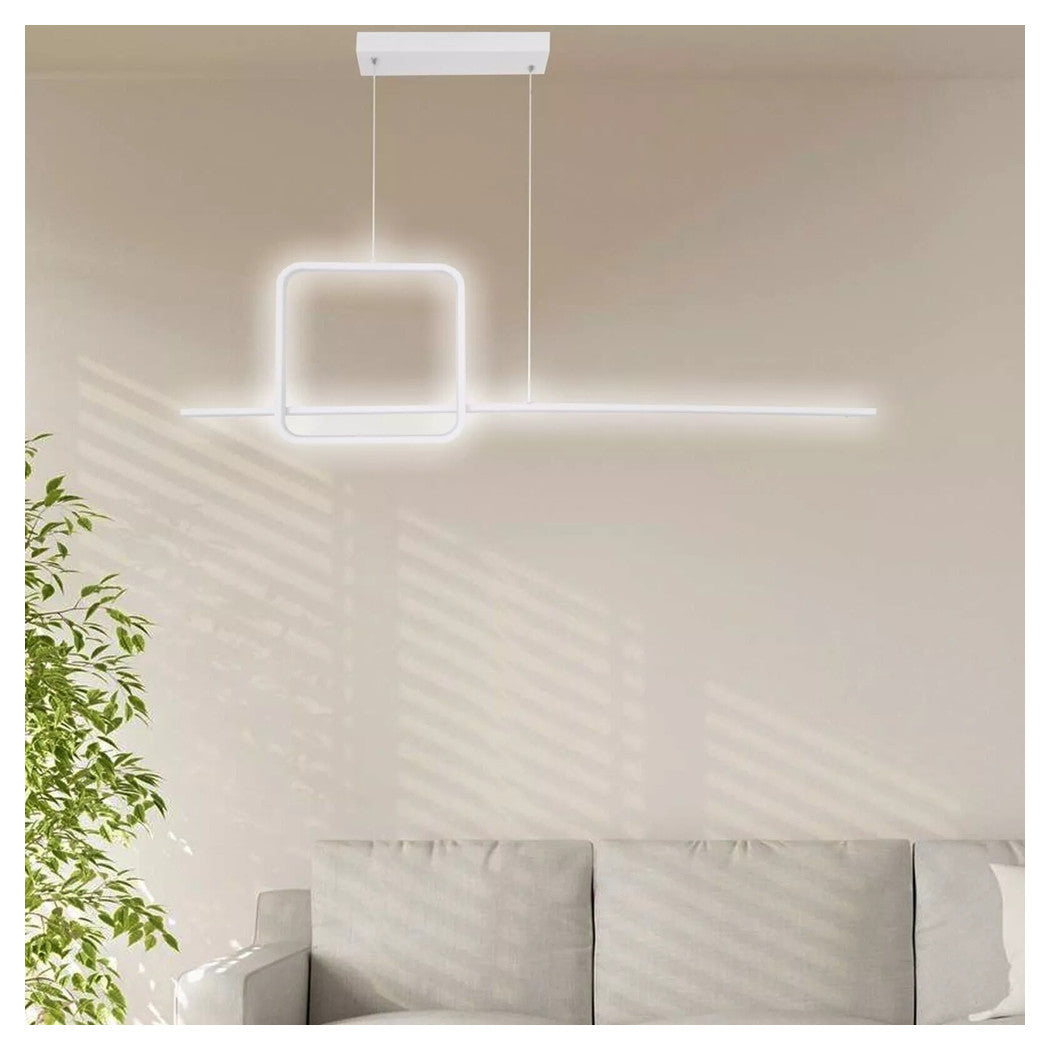 Trade Shop - Lampadario A Sospensione Led 48w Design Quadrato Linea Bianco Ip20 Luce 4000k 33559         