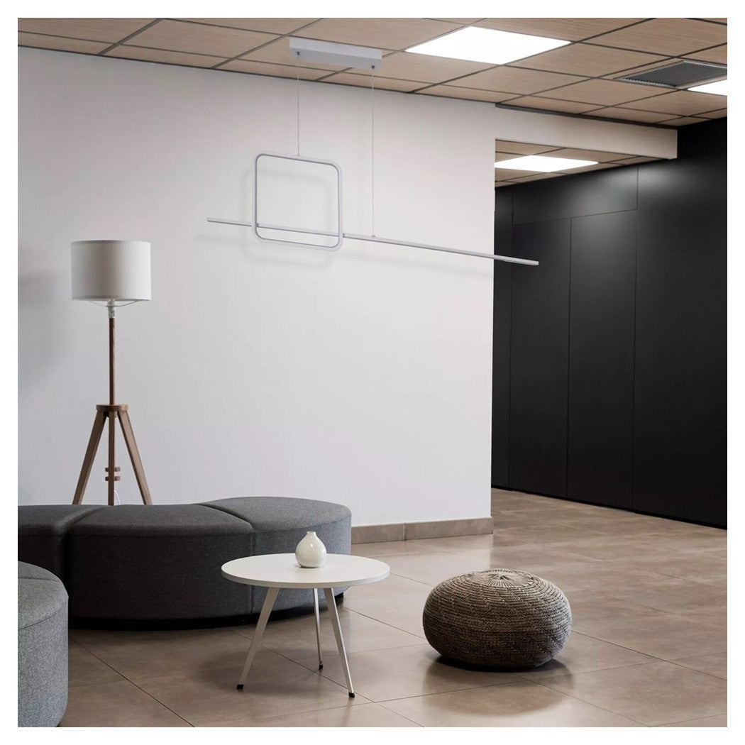 Trade Shop - Lampadario A Sospensione Led 48w Design Quadrato Linea Bianco Ip20 Luce 4000k 33559         