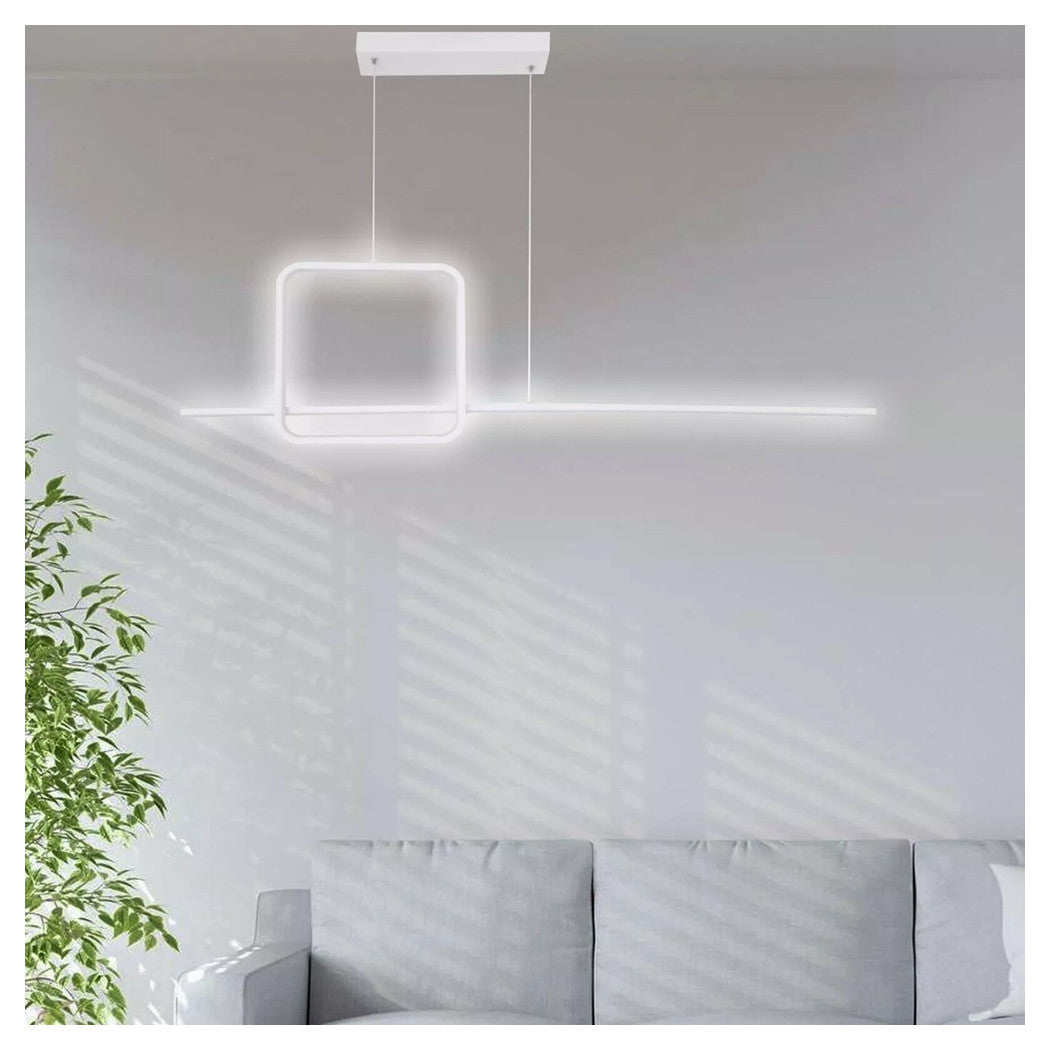 Trade Shop - Lampadario A Sospensione Led 48w Design Quadrato Linea Bianco Ip20 Luce 4000k 33559         
