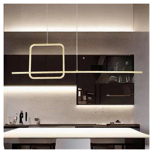 Trade Shop - Lampadario A Sospensione Led 48w Design Quadrato Linea Oro Ip20 Cucina Luce 4000k 33535         
