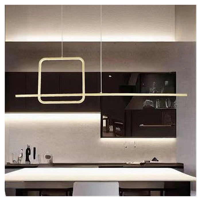 Trade Shop - Lampadario A Sospensione Led 48w Design Quadrato Linea Oro Ip20 Cucina Luce 4000k 33535         