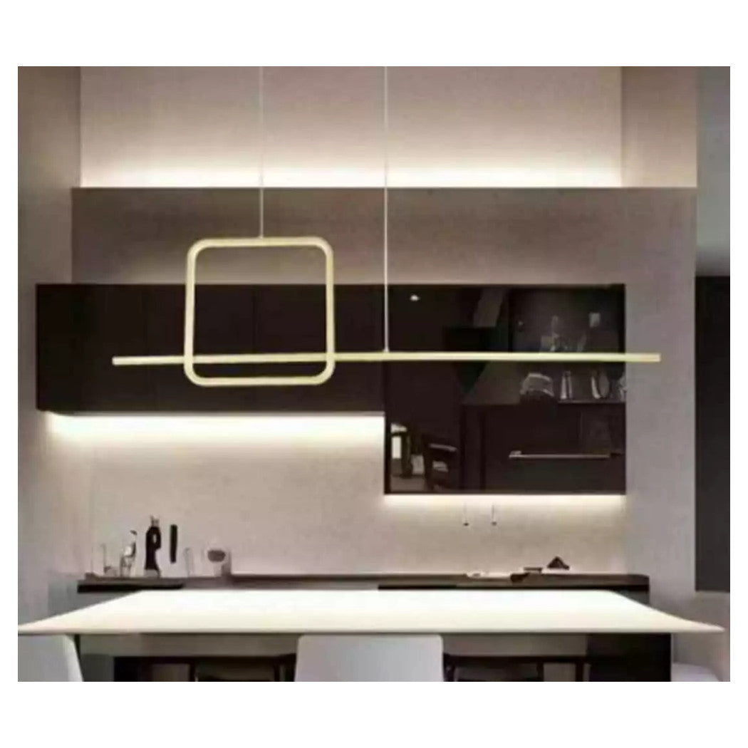 Trade Shop - Lampadario A Sospensione Led 48w Design Quadrato Linea Oro Ip20 Cucina Luce 4000k 33535         