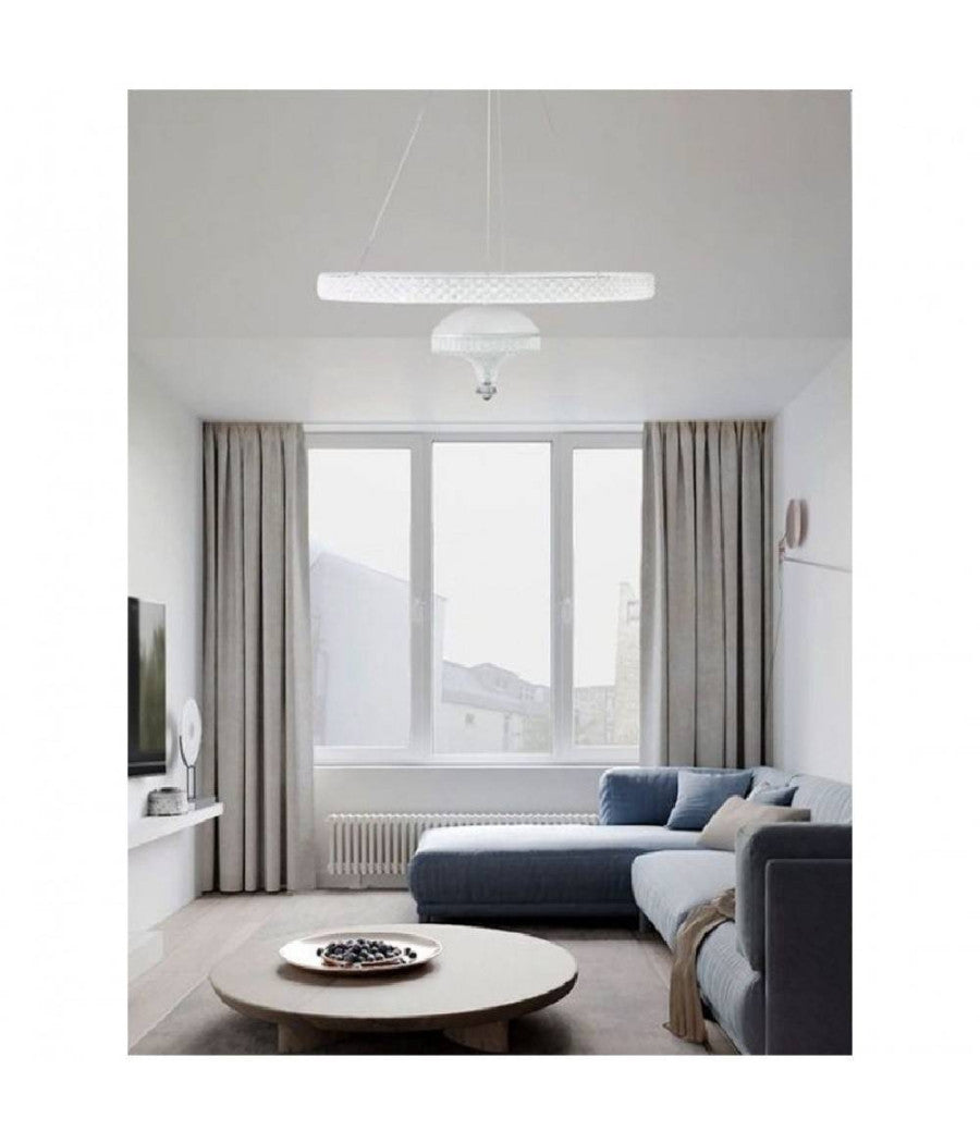 Lampadario A Sospensione Led 50 W Bianco Anello Sospeso Effetto Cristallo Lp-17b         