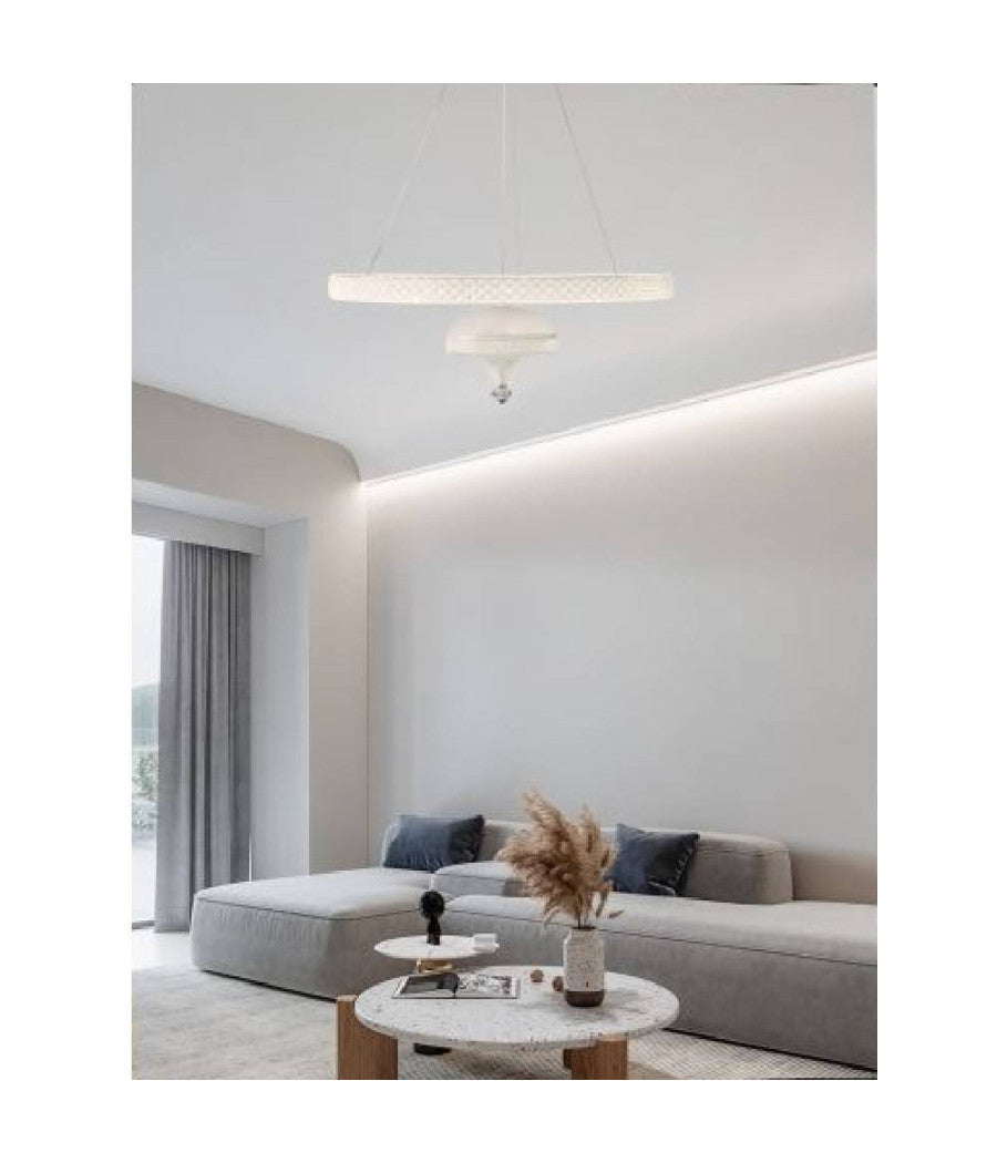 Lampadario A Sospensione Led 50 W Bianco Anello Sospeso Effetto Cristallo Lp-17b         