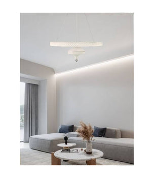 Lampadario A Sospensione Led 50 W Bianco Anello Sospeso Effetto Cristallo Lp-17b         