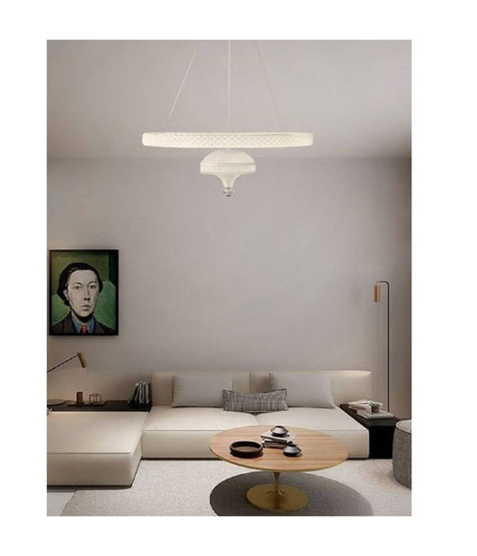 Lampadario A Sospensione Led 50 W Bianco Anello Sospeso Effetto Cristallo Lp-17b  -bianco Caldo      -