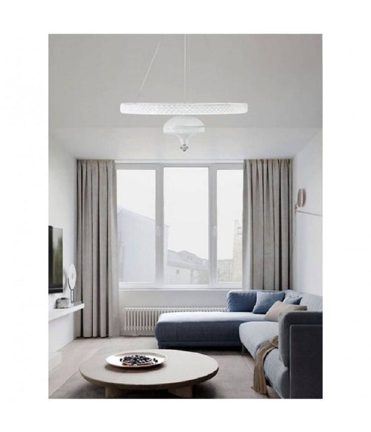 Lampadario A Sospensione Led 50 W Bianco Anello Sospeso Effetto Cristallo Lp-17b  -bianco Freddo      -