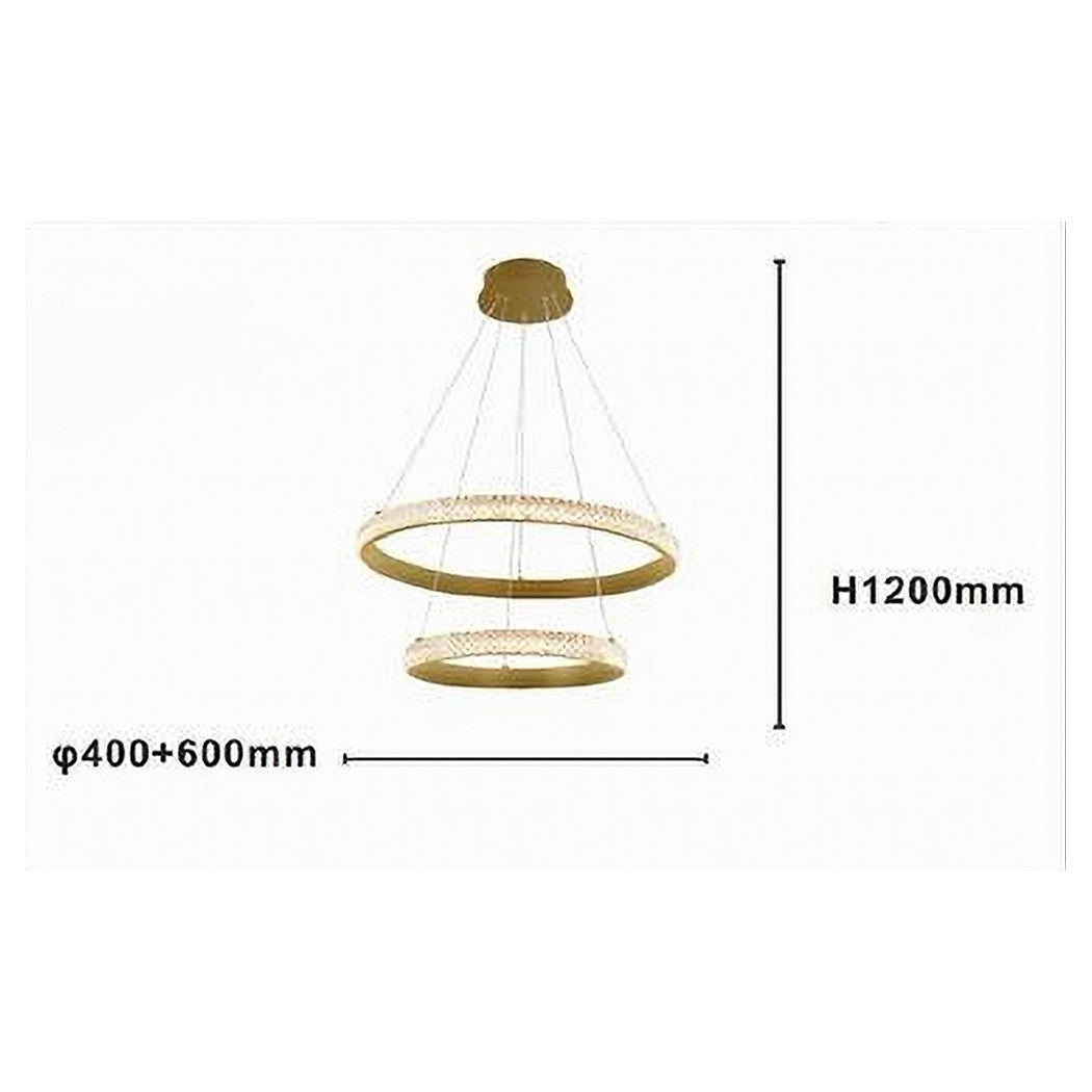 Trade Shop - Lampadario A Sospensione Led 60w 2 Cerchi Anelli Cristallo Telecomando Oro 31975         