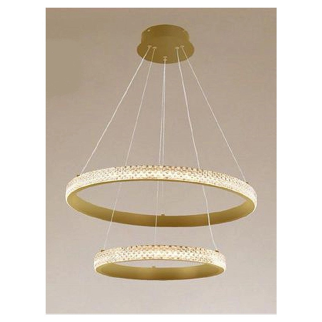Trade Shop - Lampadario A Sospensione Led 60w 2 Cerchi Anelli Cristallo Telecomando Oro 31975         