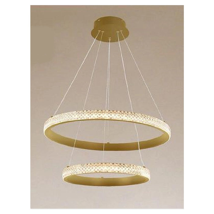 Trade Shop - Lampadario A Sospensione Led 60w 2 Cerchi Anelli Cristallo Telecomando Oro 31975         