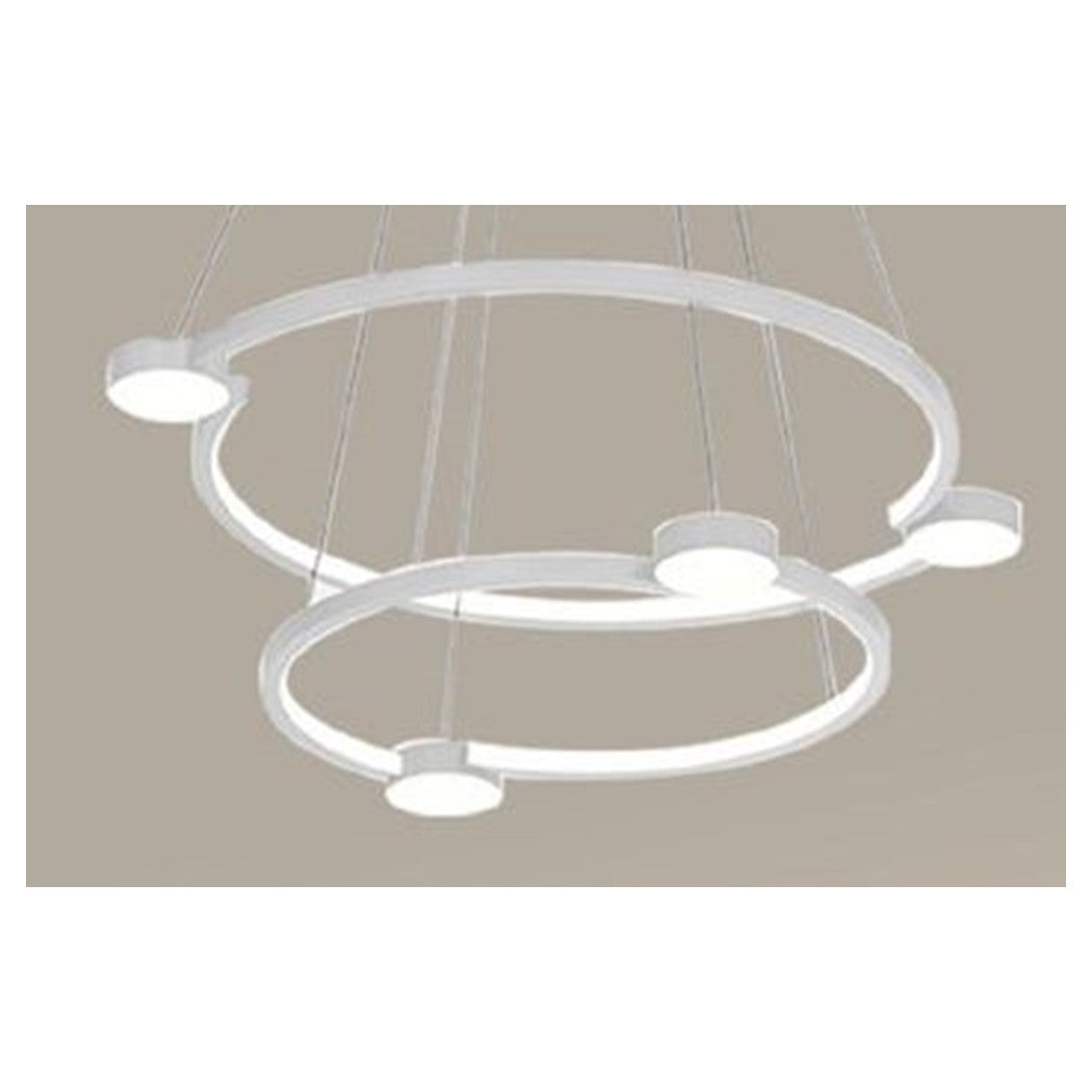 Trade Shop - Lampadario A Sospensione Led 60w 2 Cerchi Con Telecomando Design Moderno Bianco 71101         