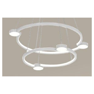 Trade Shop - Lampadario A Sospensione Led 60w 2 Cerchi Con Telecomando Design Moderno Bianco 71101         