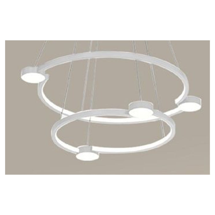 Trade Shop - Lampadario A Sospensione Led 60w 2 Cerchi Con Telecomando Design Moderno Bianco 71101         