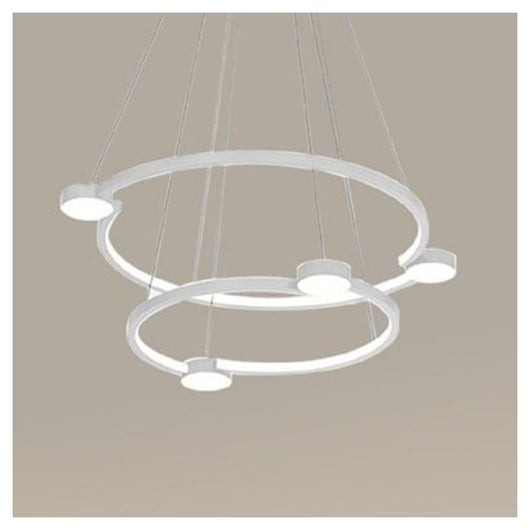 Trade Shop - Lampadario A Sospensione Led 60w 2 Cerchi Con Telecomando Design Moderno Bianco 71101         