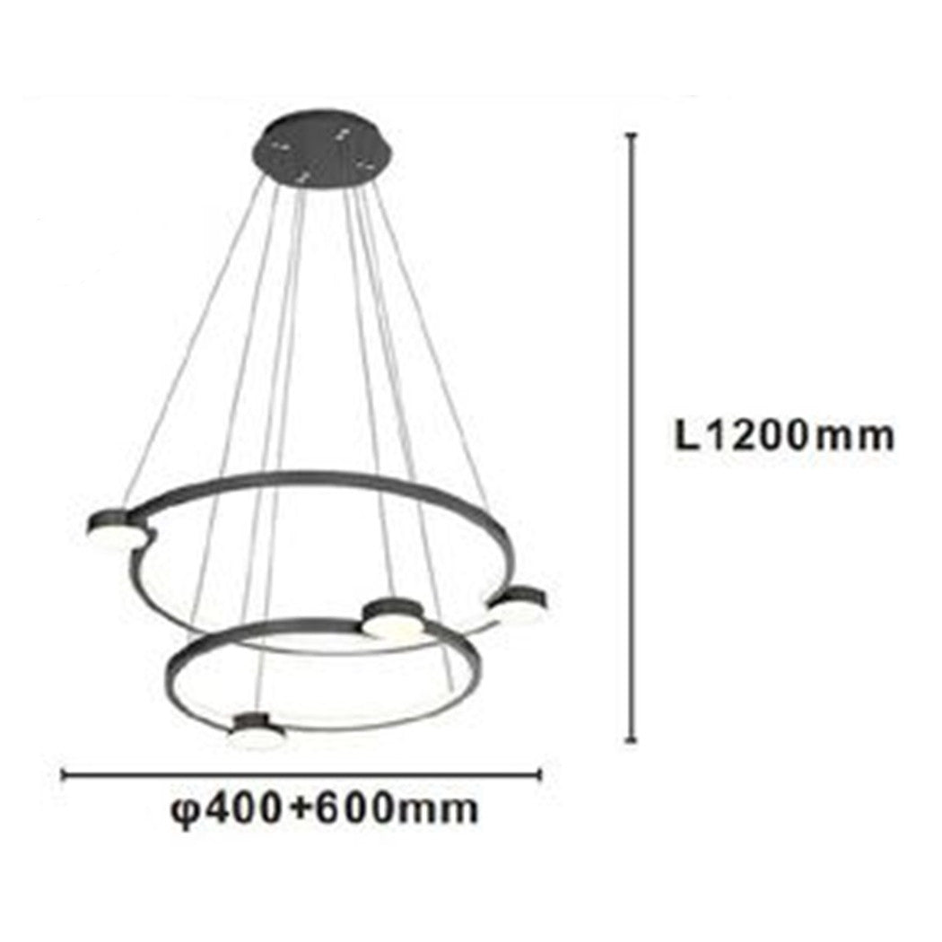 Trade Shop - Lampadario A Sospensione Led 60w 2 Cerchi Con Telecomando Design Moderno Nero 71125         