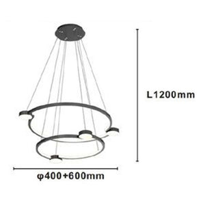 Trade Shop - Lampadario A Sospensione Led 60w 2 Cerchi Con Telecomando Design Moderno Nero 71125         