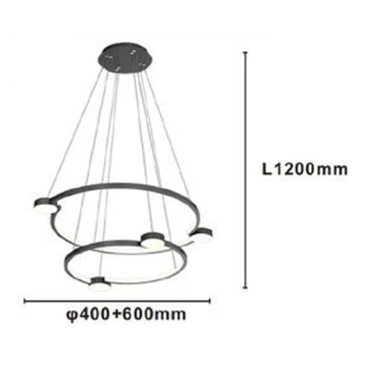 Trade Shop - Lampadario A Sospensione Led 60w 2 Cerchi Con Telecomando Design Moderno Nero 71125         