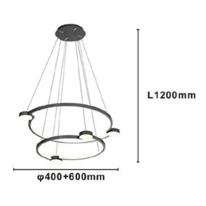 Trade Shop - Lampadario A Sospensione Led 60w 2 Cerchi Con Telecomando Design Moderno Nero 71125         