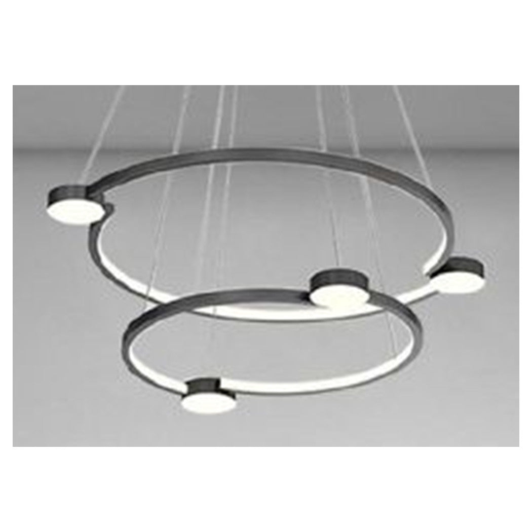 Trade Shop - Lampadario A Sospensione Led 60w 2 Cerchi Con Telecomando Design Moderno Nero 71125         