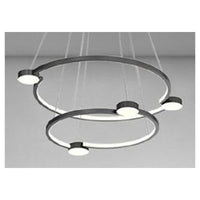 Trade Shop - Lampadario A Sospensione Led 60w 2 Cerchi Con Telecomando Design Moderno Nero 71125         