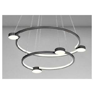 Trade Shop - Lampadario A Sospensione Led 60w 2 Cerchi Con Telecomando Design Moderno Nero 71125         