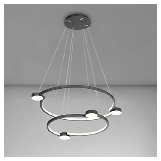 Trade Shop - Lampadario A Sospensione Led 60w 2 Cerchi Con Telecomando Design Moderno Nero 71125         