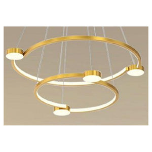 Trade Shop - Lampadario A Sospensione Led 60w 2 Cerchi Con Telecomando Design Moderno Oro 71118         