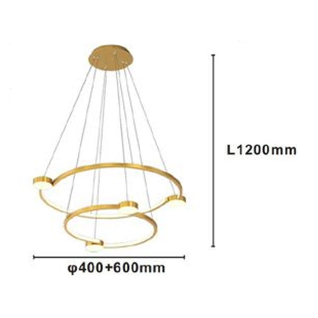 Trade Shop - Lampadario A Sospensione Led 60w 2 Cerchi Con Telecomando Design Moderno Oro 71118         