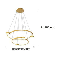 Trade Shop - Lampadario A Sospensione Led 60w 2 Cerchi Con Telecomando Design Moderno Oro 71118         