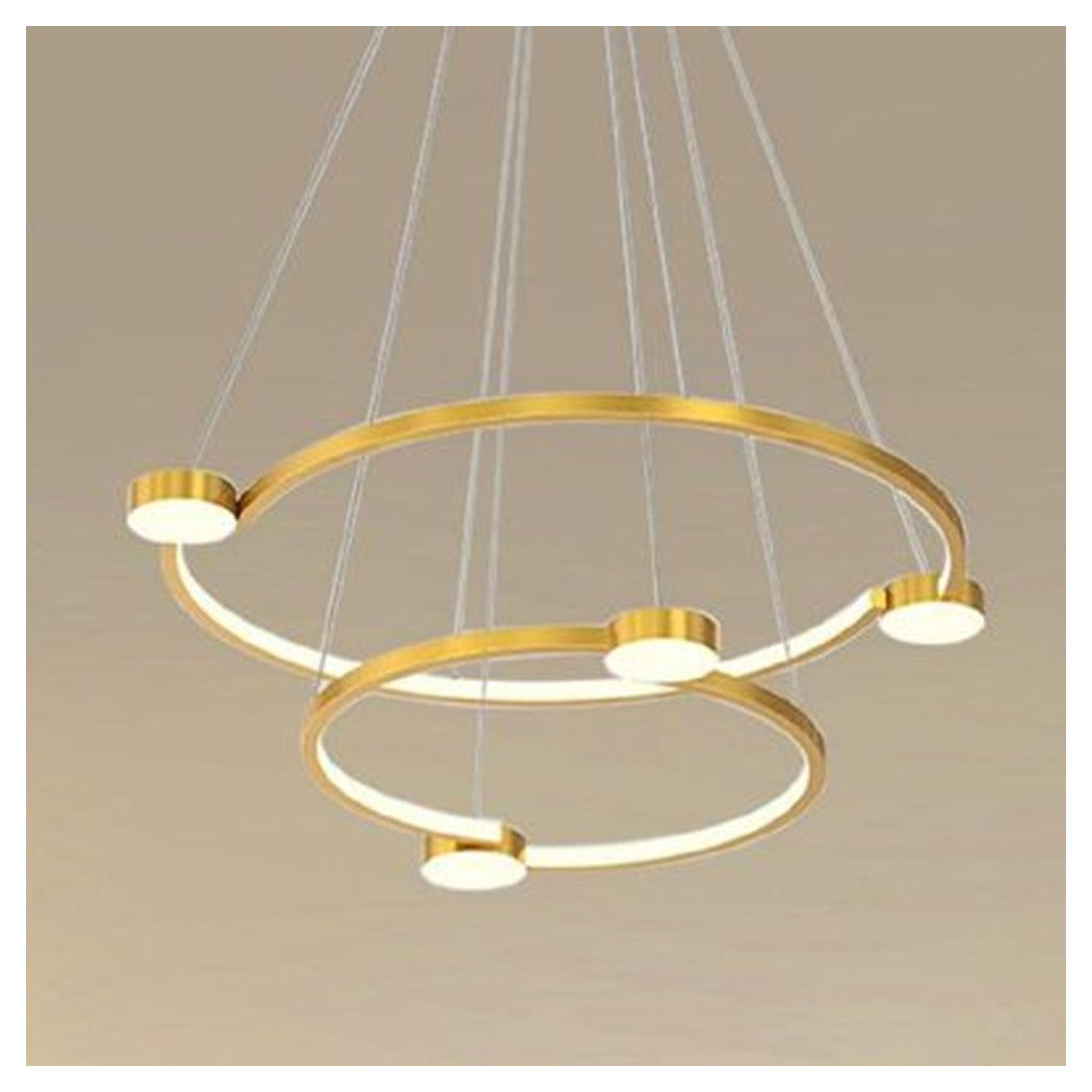 Trade Shop - Lampadario A Sospensione Led 60w 2 Cerchi Con Telecomando Design Moderno Oro 71118         