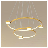 Trade Shop - Lampadario A Sospensione Led 60w 2 Cerchi Con Telecomando Design Moderno Oro 71118         