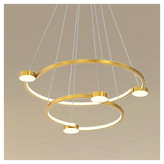 Trade Shop - Lampadario A Sospensione Led 60w 2 Cerchi Con Telecomando Design Moderno Oro 71118         