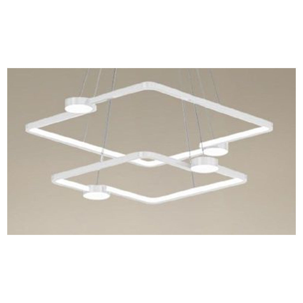 Trade Shop - Lampadario A Sospensione Led 60w 2 Quadrati Con Telecomando Design Moderno Bianco 71194         