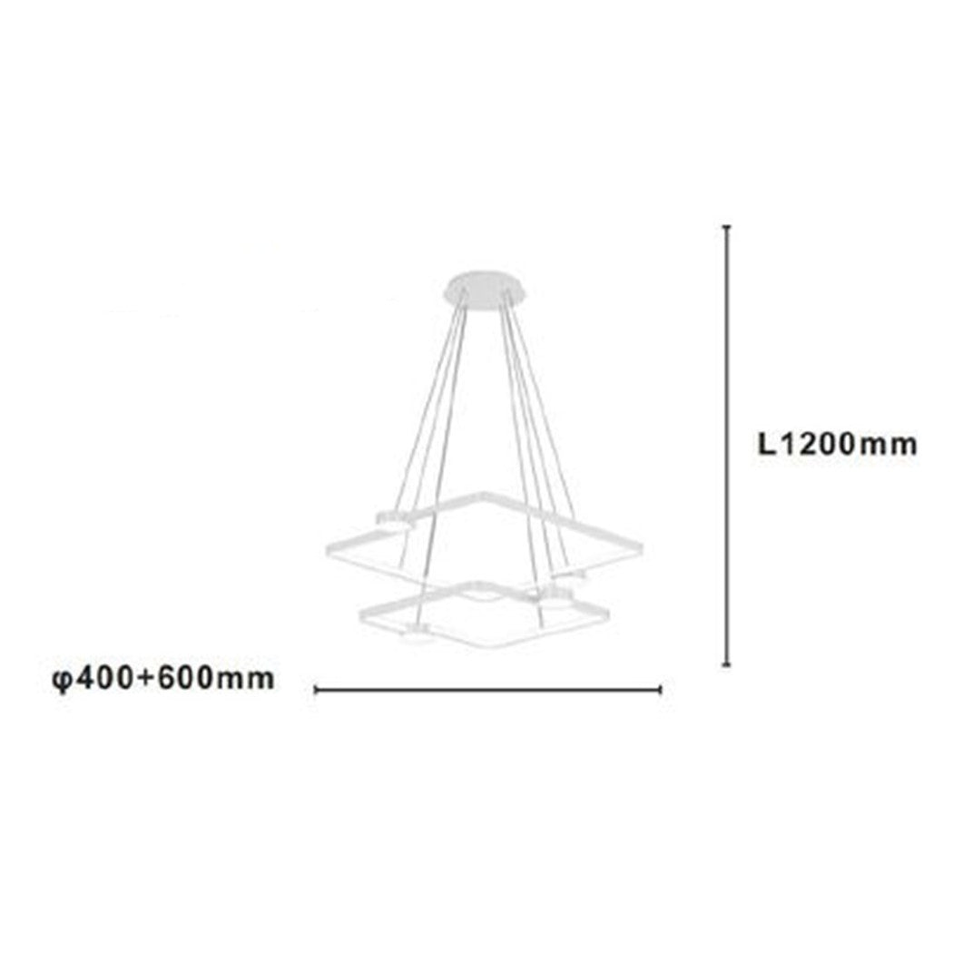 Trade Shop - Lampadario A Sospensione Led 60w 2 Quadrati Con Telecomando Design Moderno Bianco 71194         